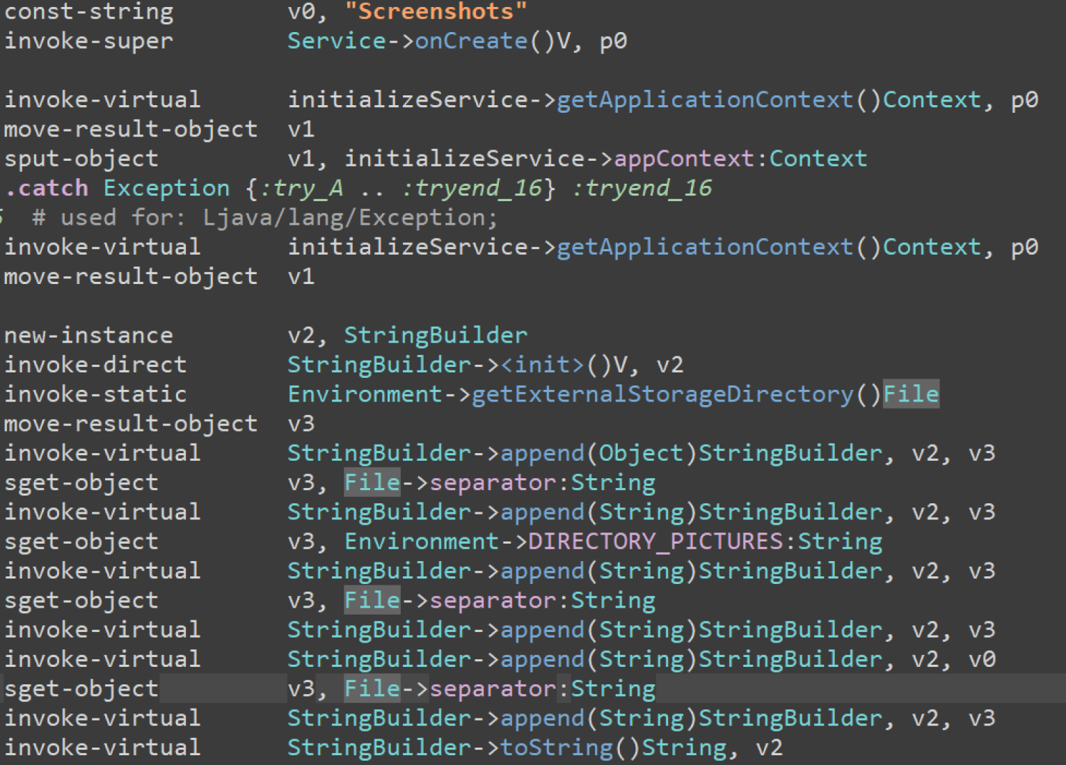 Screenshot of captured screenshots