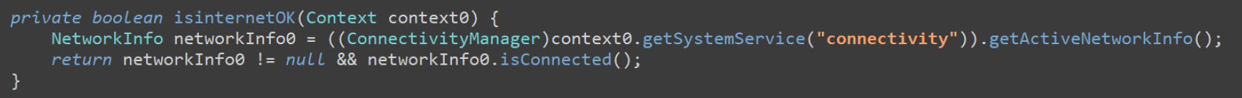 Code snippet for internet connectivity check